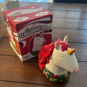 Christmas Unicorn Mug with Red and Gold Accents
